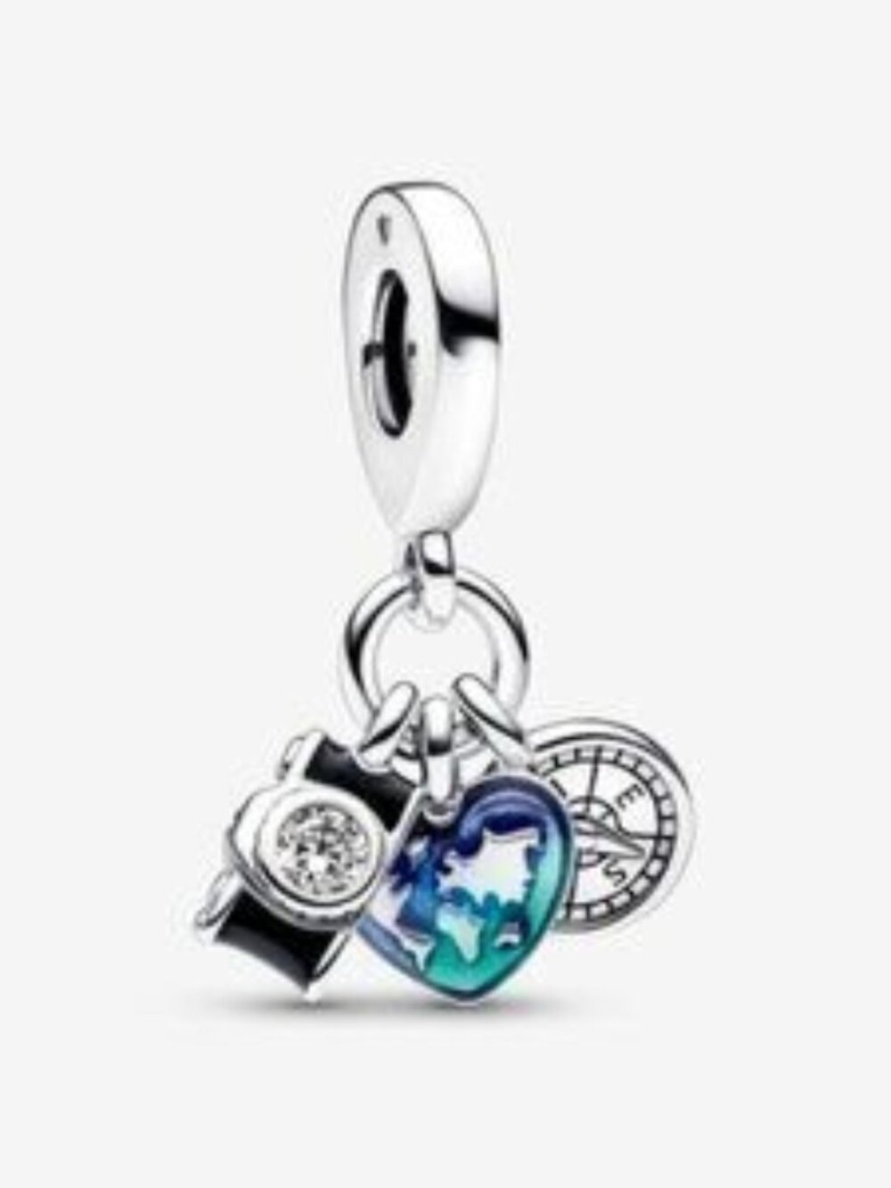 Pandora Camera, Heart & Compass Triple Dangle Charm
